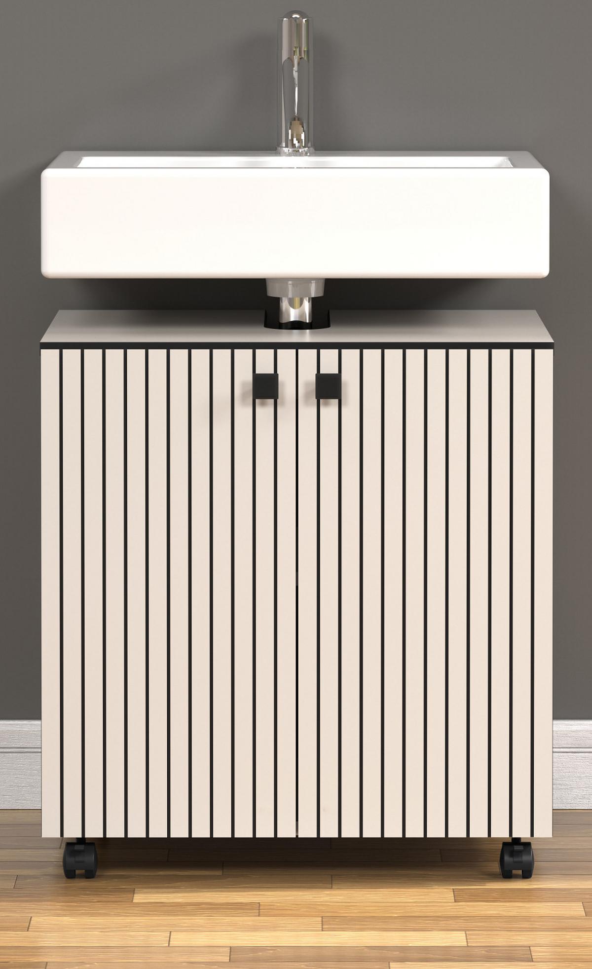 WASCHBECKENUNTERSCHRANK Kaschmir, grau 60 cm, Badschrank auf Rollen - Schwarz/Grau, Holzwerkstoff/Metall (42/64/60cm) - Top.Furn