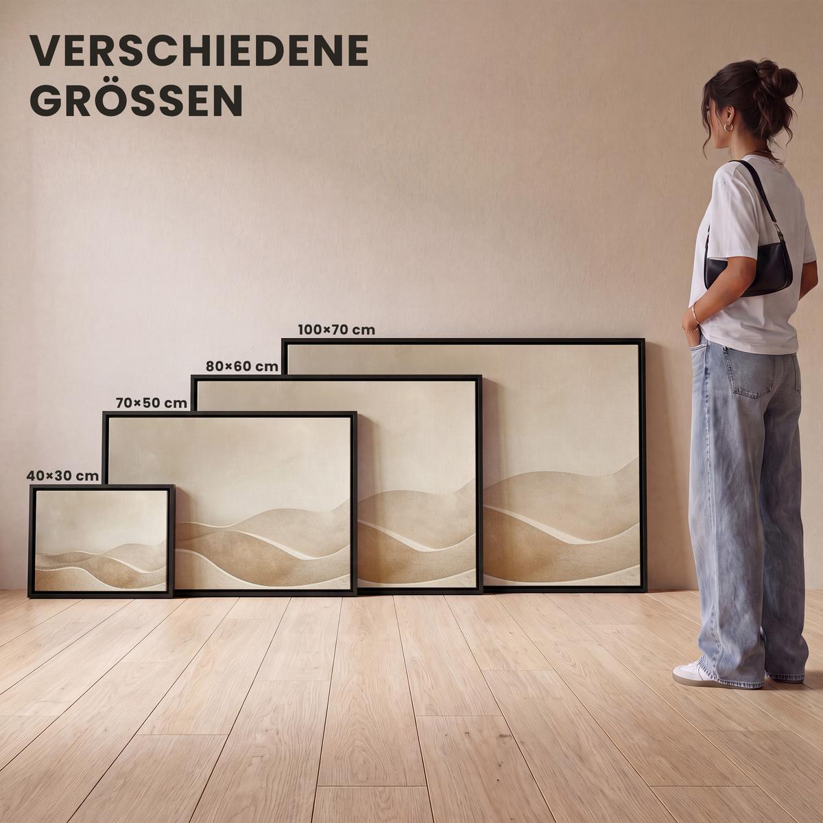 LEINWAND Bilder mit Rahmen - Beige - Natur - Abstrakt - Modern - 70x50 - Beige, Textil (70/50cm) - MuchoWow