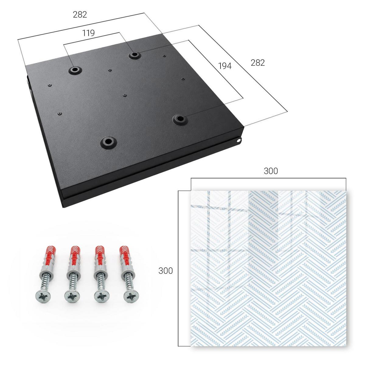 SCHLÜSSELBOX Schwarz 30x30 cm- Türöffnung nach rechts - Dezentes Fischgrätmuster - Weiß, Metall (30/30/5cm) - TULUP