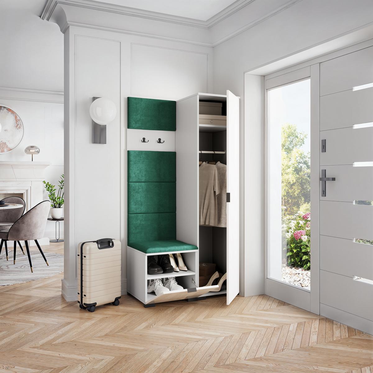 GARDEROBENSCHRANK LORI 95/181/51 cm Modern Garderobe-Set Weiß - Weiß/Grün, Holzwerkstoff (95/181/51cm) - MASSENO