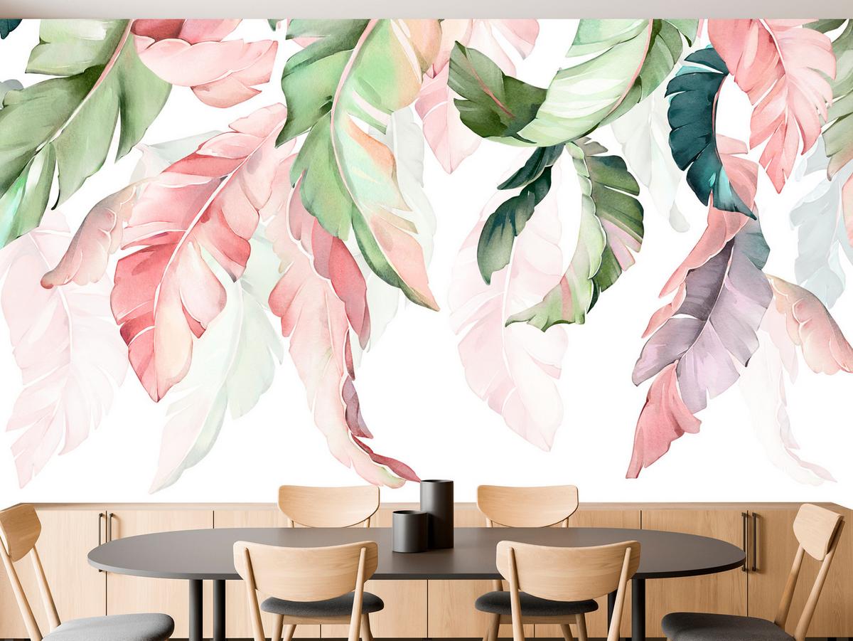 FOTOTAPETE für Esszimmer Bunte Bananenblätter Pflanzen Natur 150x105 - Violett/Rosa, Papier (150/105cm) - Muralo