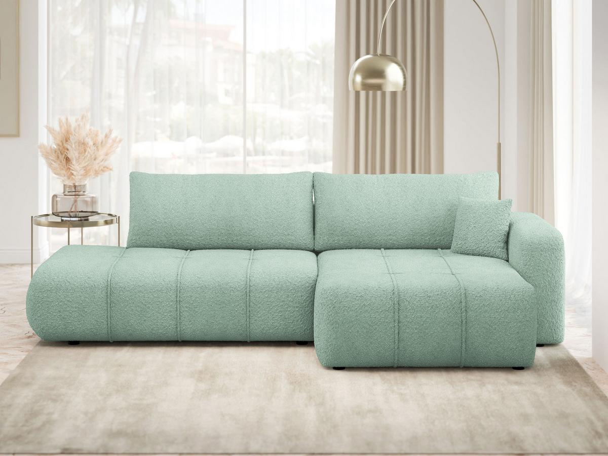 ECKSOFA Furyn O Boucle, Seite: Rechts - Schwarz/Mintgrün, Holzwerkstoff/Kunststoff (262/145cm) - MIRJAN24