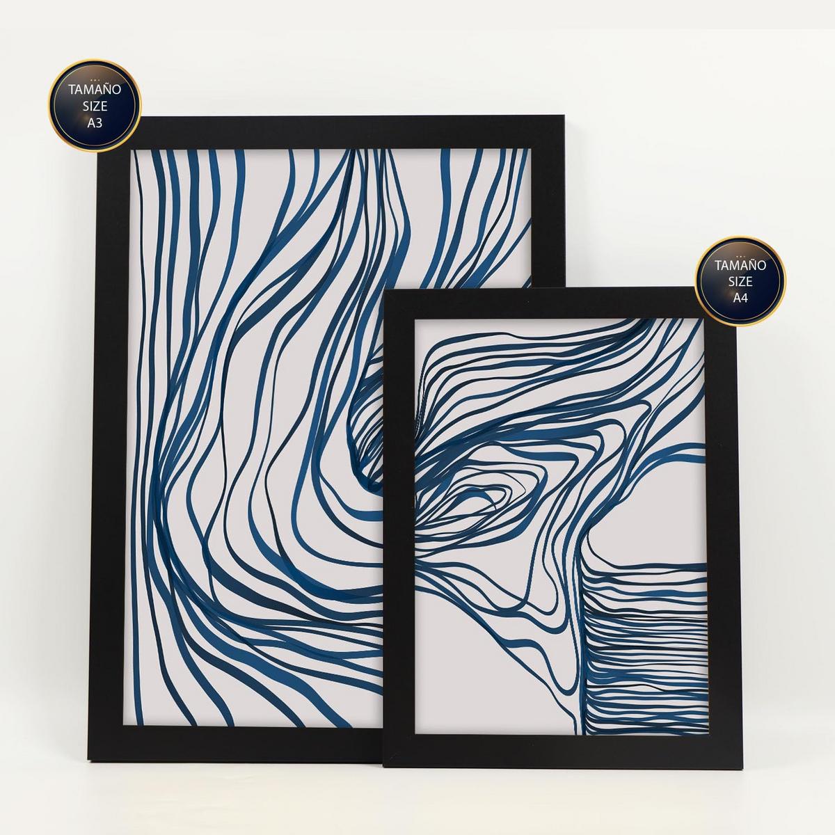 POSTER Set Mit 6 Bezaubernde Schnur In Form Abstracts Ästhetische Dekorative Gemälde Für Ihr Wohnzimmer Schlafzimmer Zuhause A3 & A4 Schwarzer Rahmen - Schwarz, Papier (29/3cm) - Nacnic