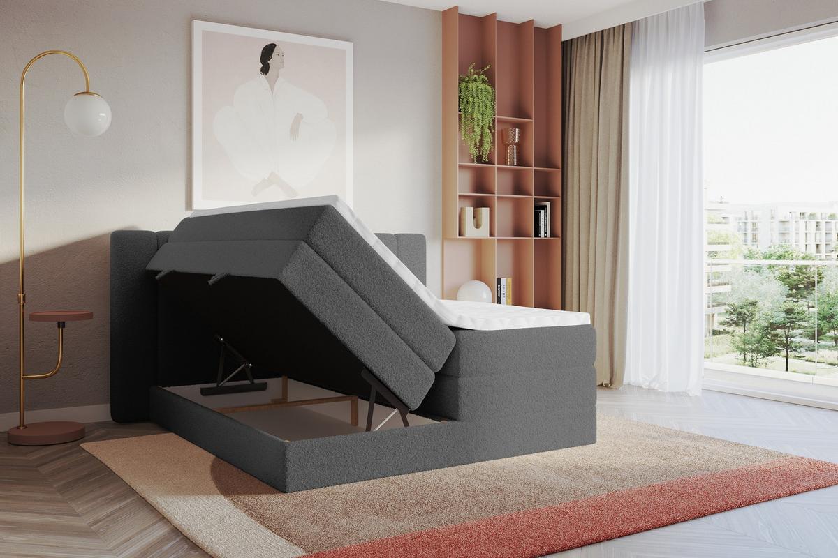 BOXSPRINGBETT mit Matratze H3/H4 - EVON KING - 180x200 cm Grau - Taupe, Holzwerkstoff (180/200cm) - ALTDECOR