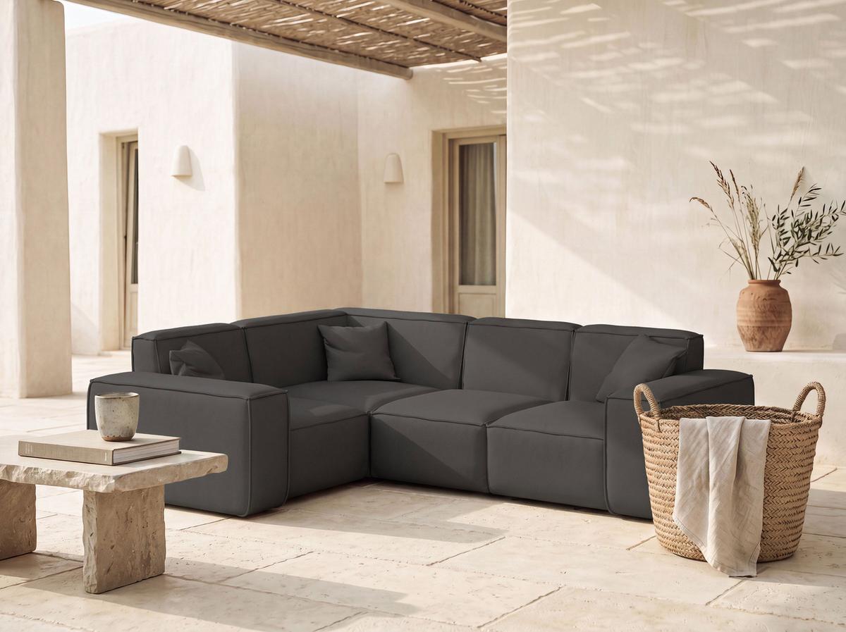 GARTENECKSOFA Lorento Outdoor in L-Form, Universell, Dunkelgrau Kunstleder 251/73/186 cm - Dunkelgrau, Textil (251/73/186cm) - WFL GROUP