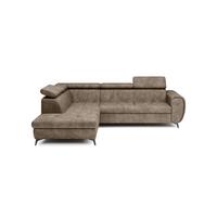 ECKSOFA MAGIA L-S Braun Plüsch-Stoff mit Schlaffunktion - Braun, Holz (260/217cm) - MASSENO