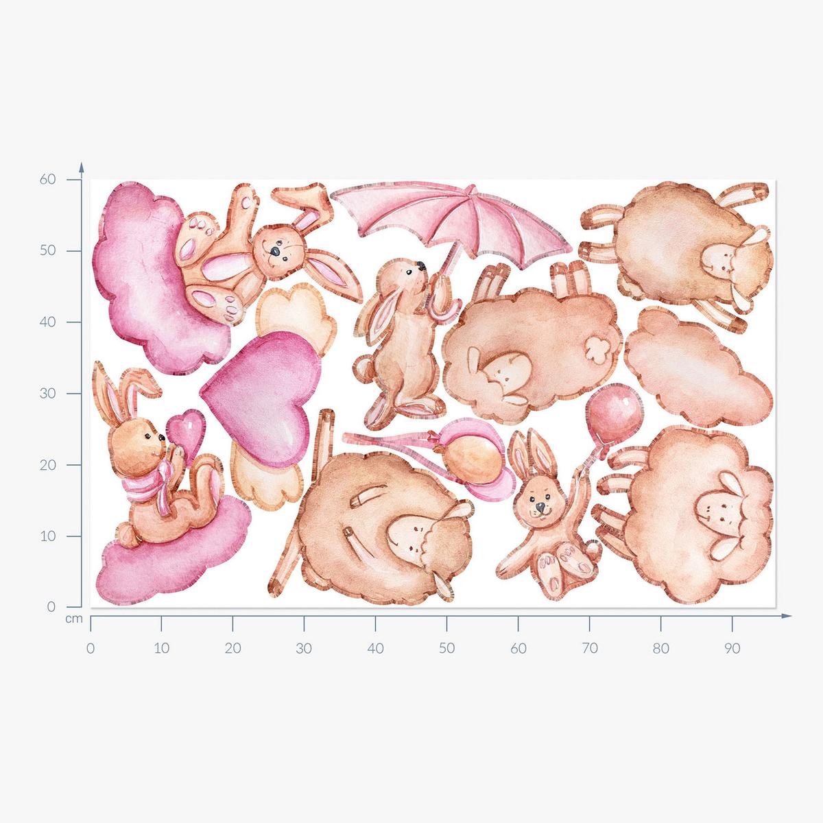 WANDAUFKLEBER 60x96cm - Schafe, Lämmer und Kaninchen - Multicolor, Kunststoff (60/96/0.1cm) - Wallfluent