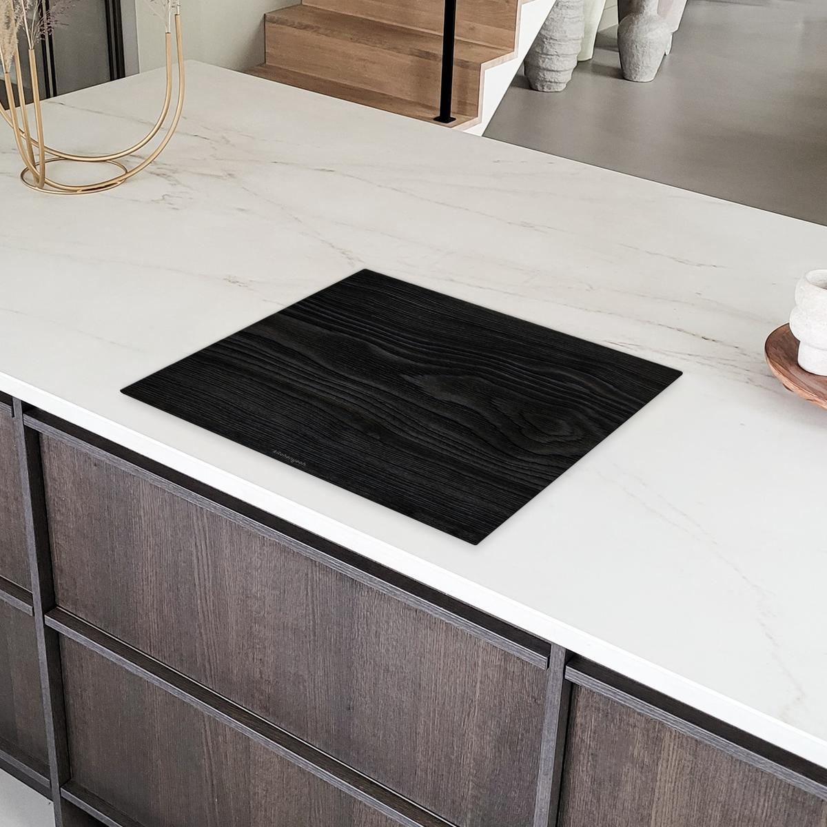 HERDABDECKPLATTE Schwarz - Holzoptik Herdabdeckung Induktionsfeld 65x52 cm - Schwarz, Kunststoff (65/52/0.2cm) - MuchoWow