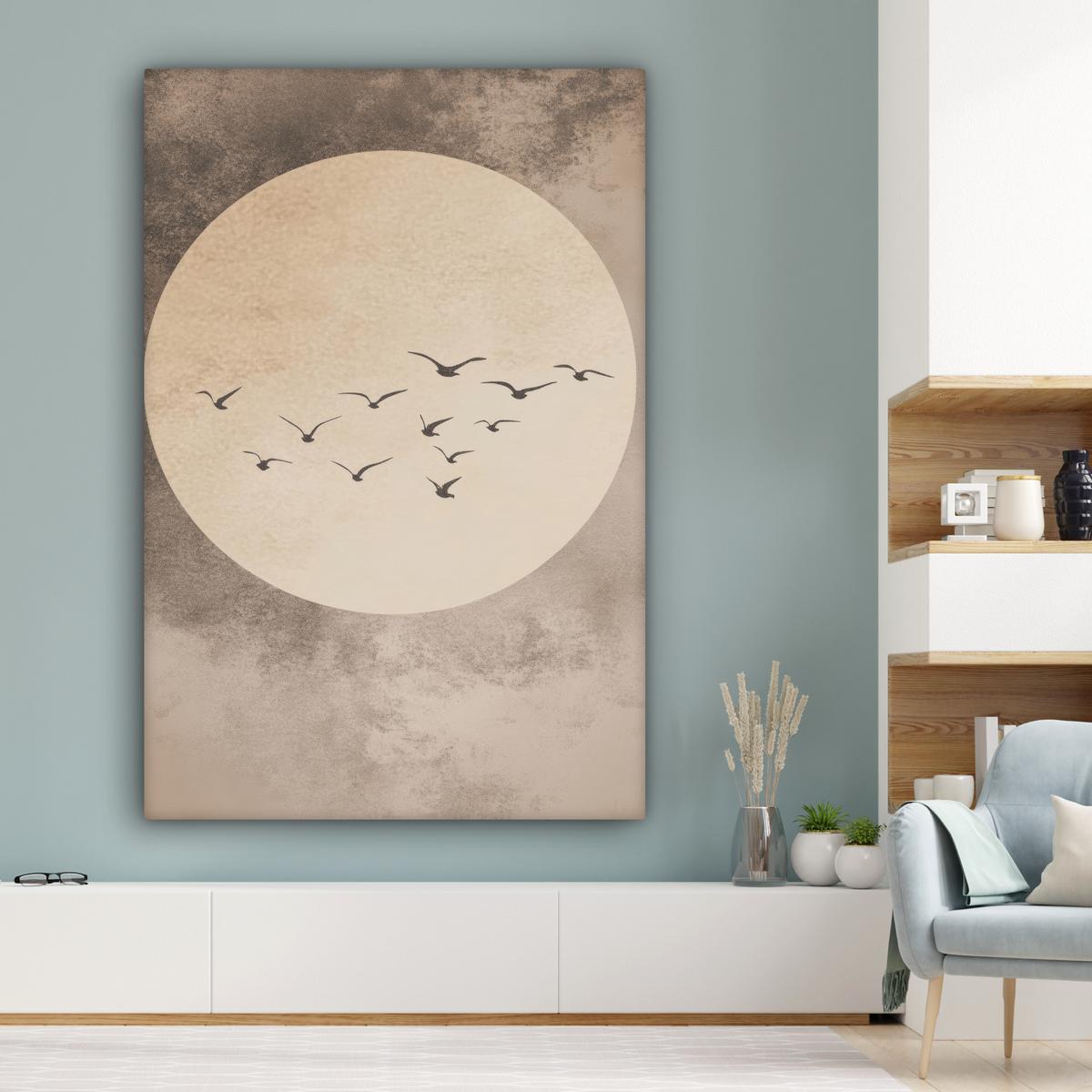 LEINWANDBILD Vogel - Beige - Japanisch Deko Groß 90x140 cm - Taupe, Textil (90/140cm) - MuchoWow