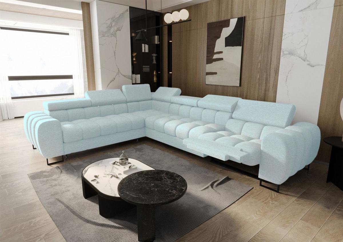 ECKSOFA Bastien Relax - Hellblau, Holzwerkstoff/Textil (260/330cm) - Fun Möbel