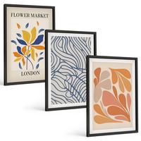 BILDER SET 3er Set - 40x60 cm Schwarzer Rahmen - Moderne abstrakte Blumen - Schwarz, Kunststoff (40/60cm) - TULUP