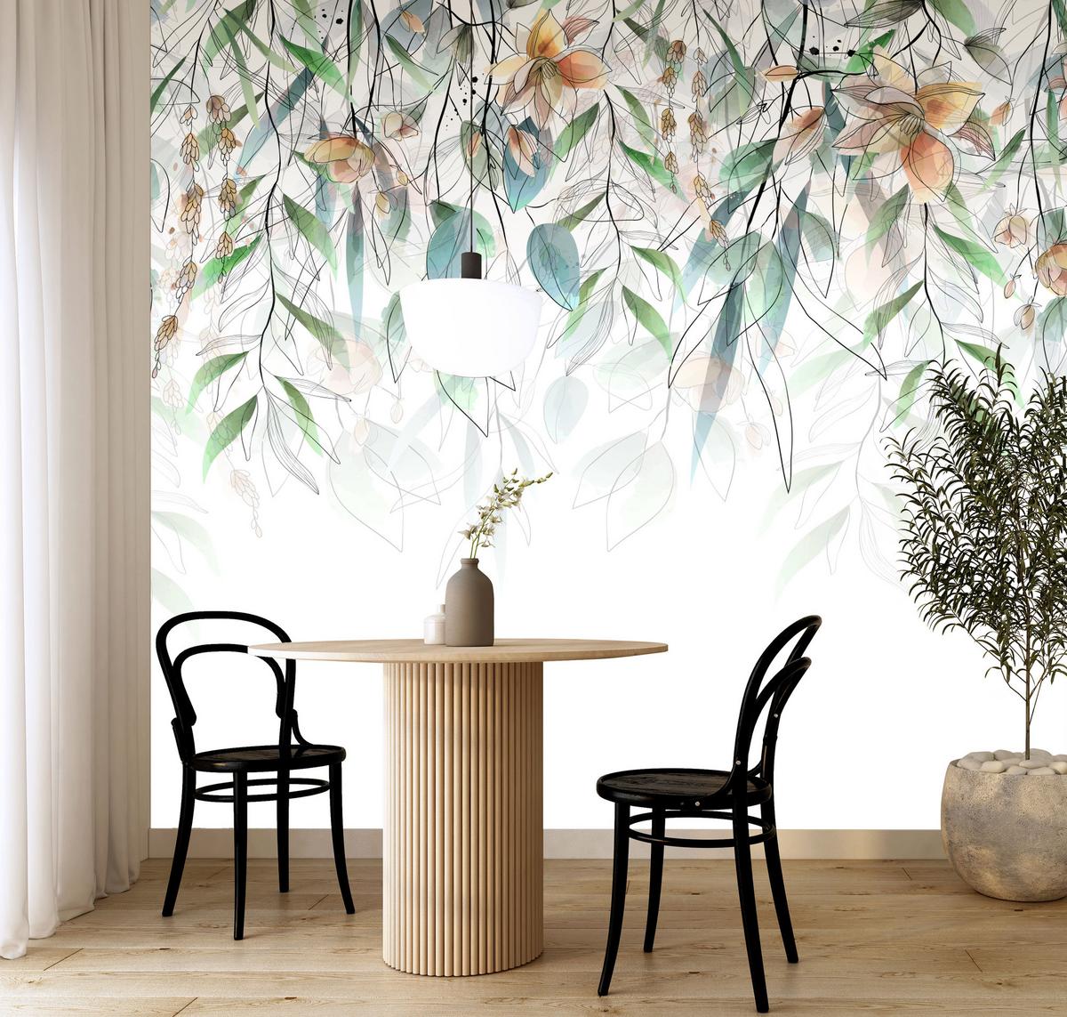 FOTOTAPETE für Esszimmer Blätter Abstraktion 300x210 - Orange/Weiß, Papier (300/210cm) - Muralo
