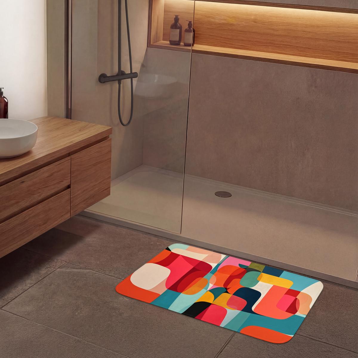 BADEMATTE Formen - Bunt - Abstrakt - Flugzeuge 90x60 cm - Multicolor, Textil (90/60cm) - OnlyWow