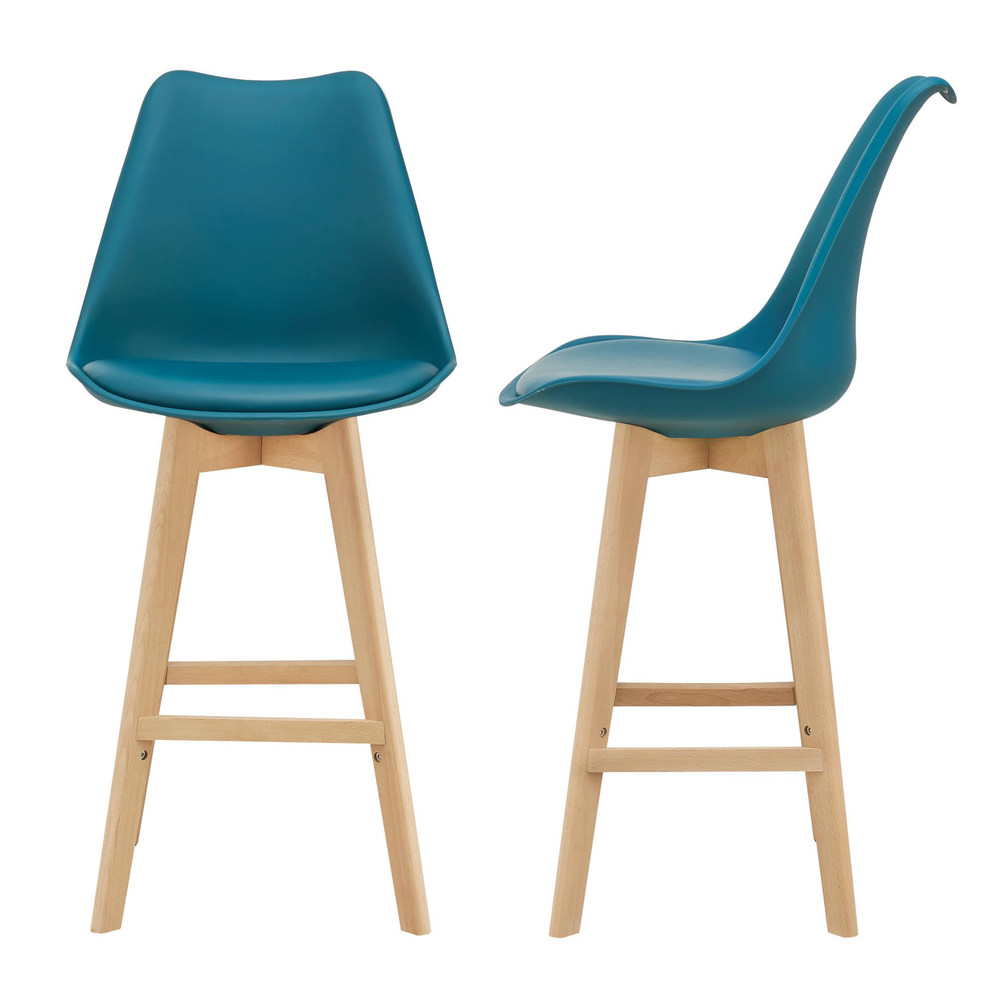 BARSTUHL Lublin 2er-Set - Türkis, Holz (48/105/58cm) - [en.casa]