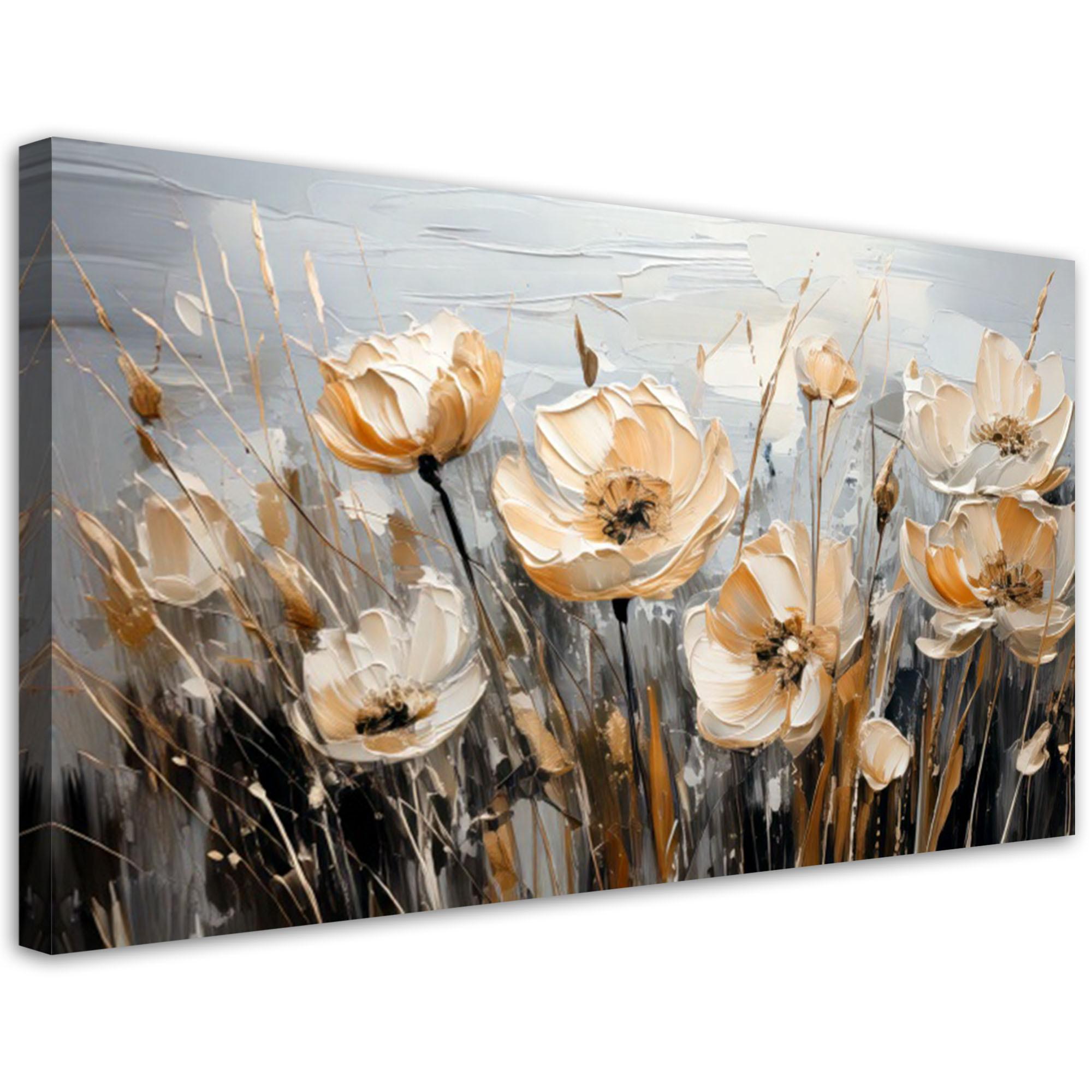 LEINWANDBILD Blumenstrauß Aquarell Beige Gras 120x60cm - Beige, Textil (120/60cm) - Feeby