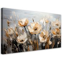 LEINWANDBILD Blumenstrauß Aquarell Beige Gras 120x60cm - Beige, Textil (120/60cm) - Feeby