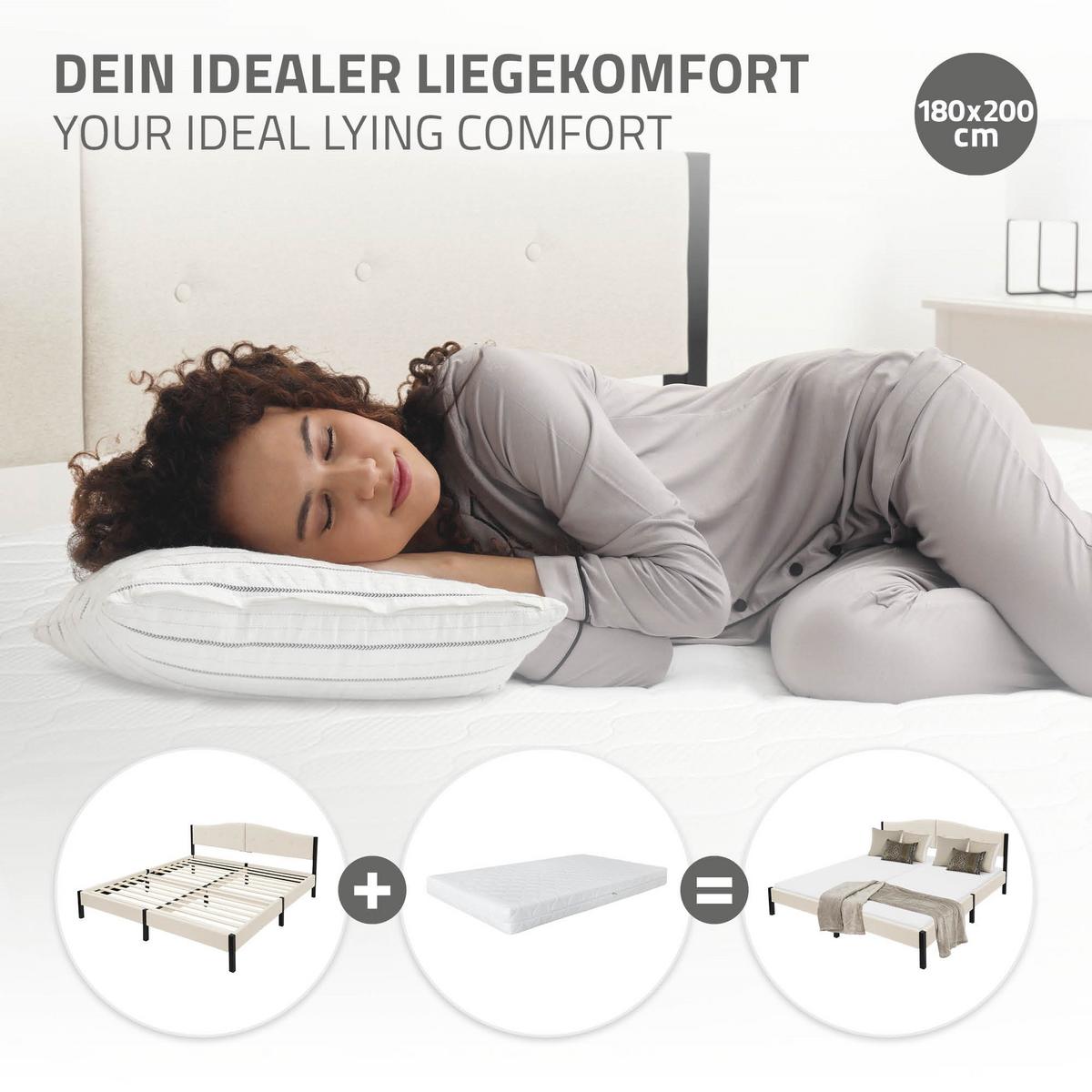 POLSTERBETT 180x200 cm Beige mit Lattenrost und Leinenstoff - Beige, Holzwerkstoff/Textil (180/200cm) - ML-DESIGN