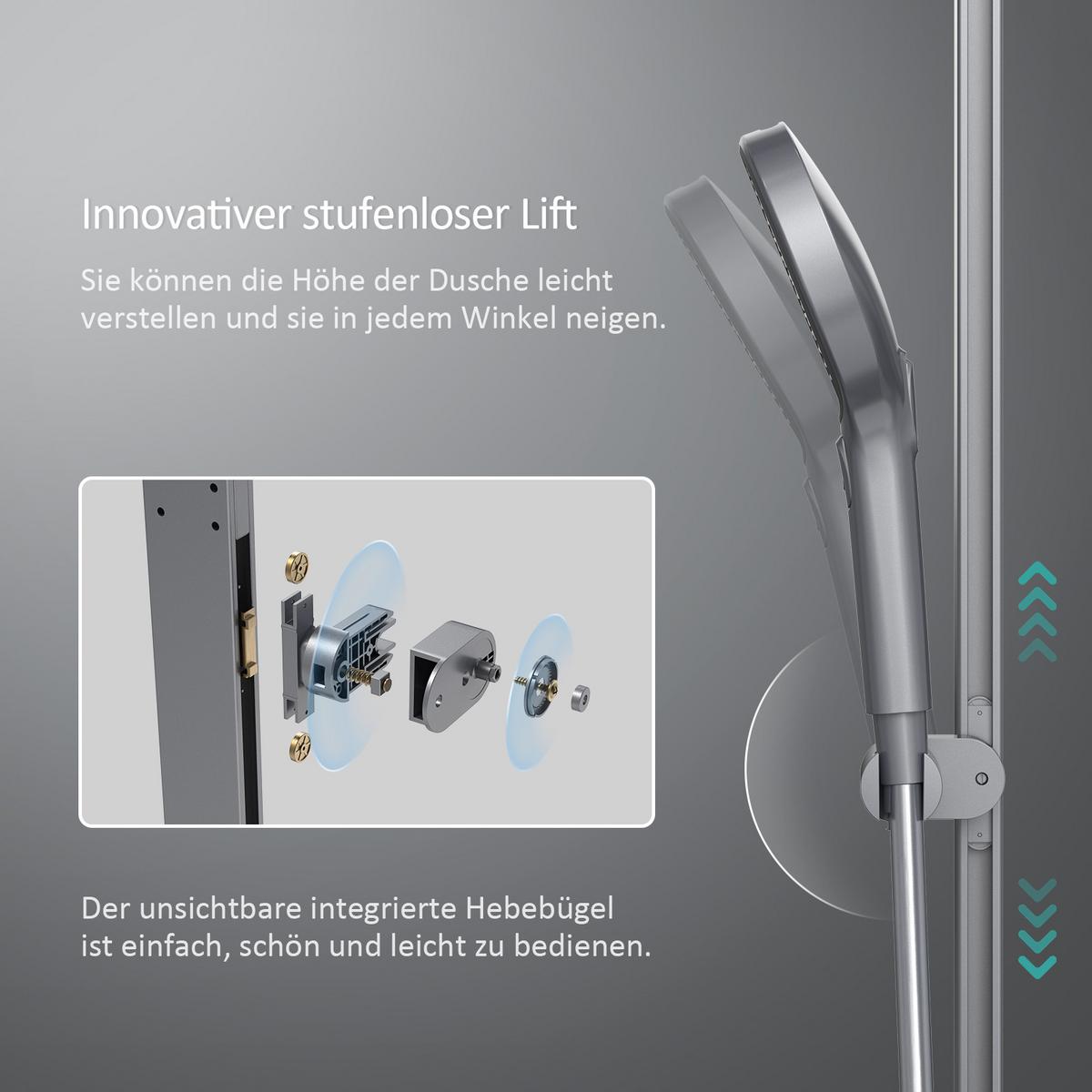 ÜBERKOPFBRAUSESET mit Thermostat 3 Auslässe Anthrazit 105/40,1/57,3 cm - Anthrazit, Metall (40/105/57cm) - EMKE