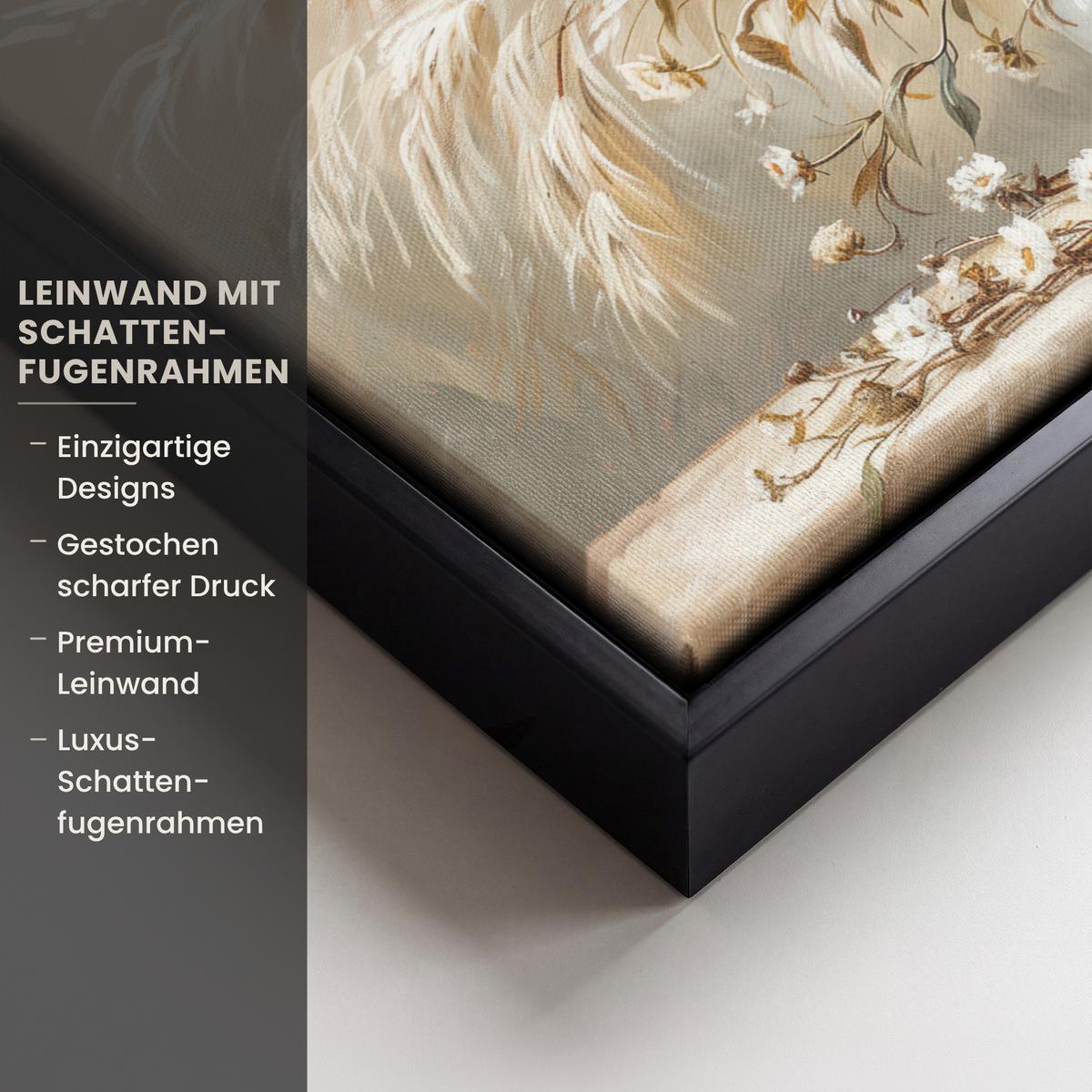 LEINWAND Bilder mit Rahmen - Blumen - Vase - Stilleben - Beige - 30x20 - Creme, Textil (30/20cm) - MuchoWow