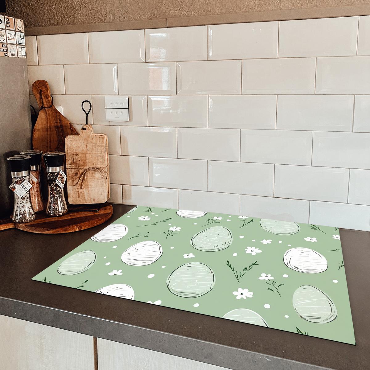 HERDABDECKPLATTE Grün - Eier - Muster Induktionsmatte 71x52 cm - Waldgrün, Kunststoff (71/52/0.2cm) - MuchoWow