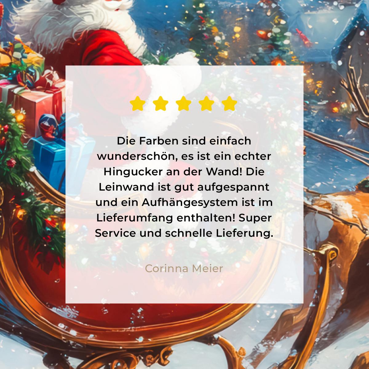 LEINWANDBILD Weihnachtsmann - Rentier - Weihnachten - Schnee Wandbild 40x30 cm - Cognac, Textil (40/30cm) - MuchoWow