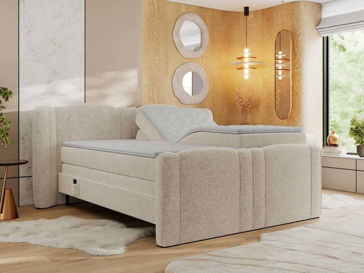 BOXBETT FORTINA 140/200 - Creme Struktur - H3 - Creme, Holz/Textil (140/200cm) - MKS