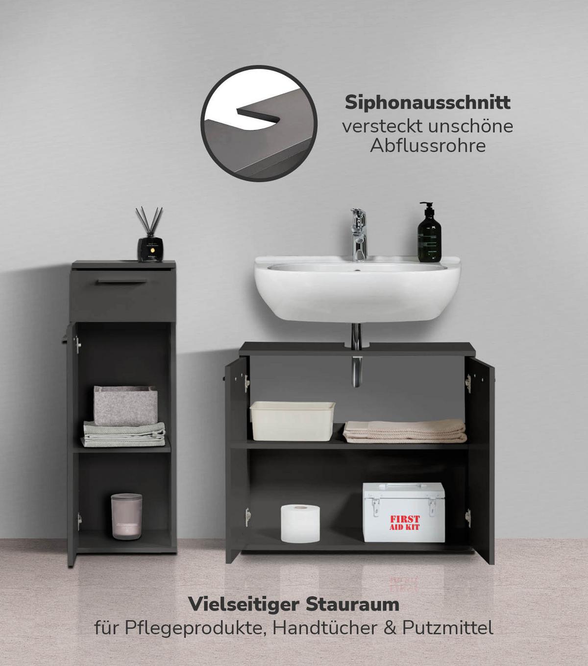 BADMÖBEL-SET 2-teilig Der Steuermann - Schwarz, Holzwerkstoff (103/91/34cm) - Mokebo