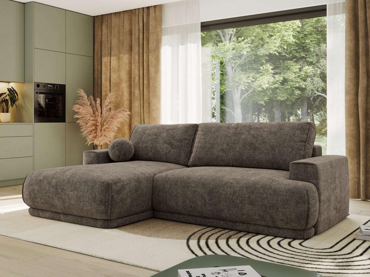 ECKSCHLAFSOFA RINA L Braun Schenille grob gewebt - links - Schwarz/Braun, Kunststoff/Textil (267/170cm) - MKS