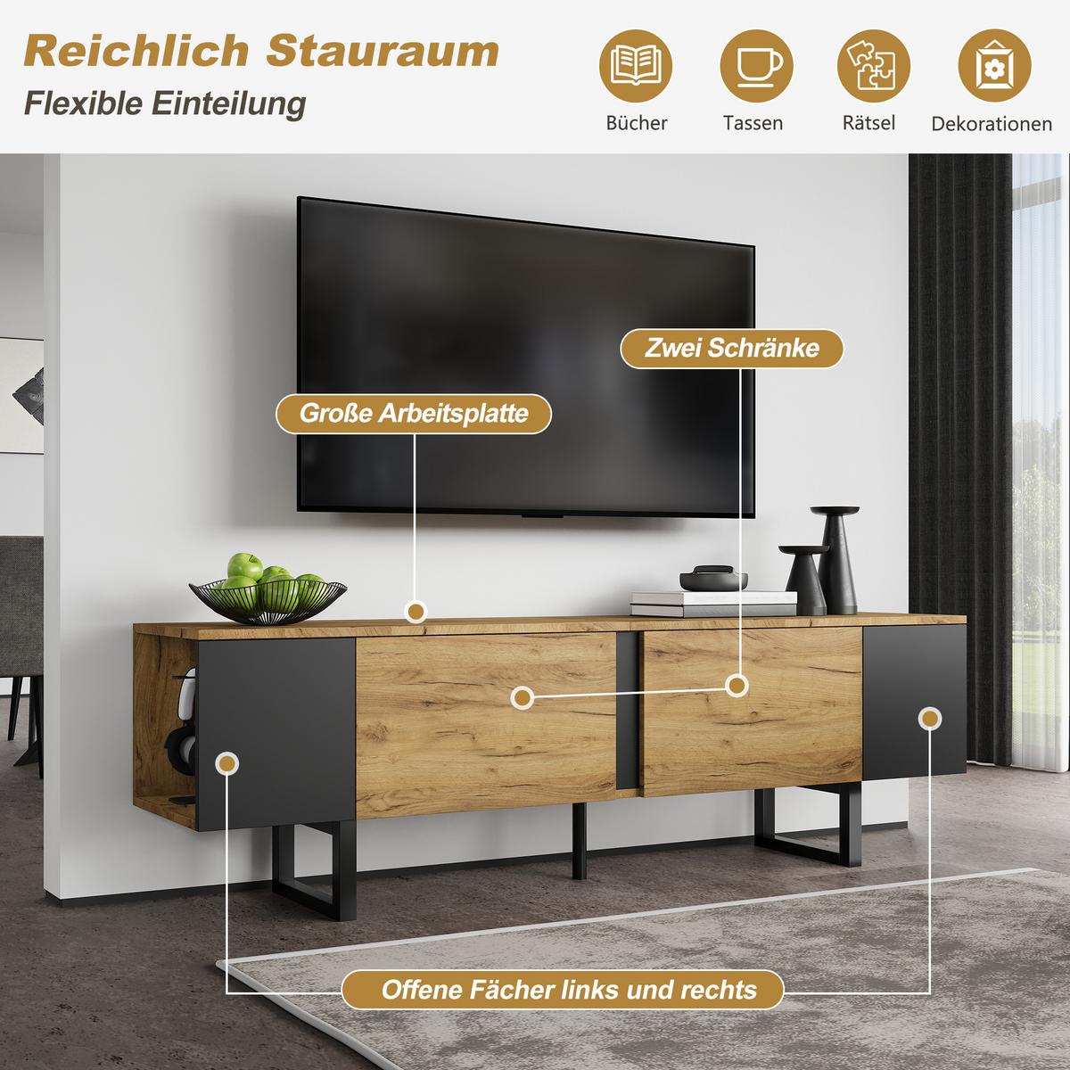 TV-LOWBOARD holzwerkstoff natur & schwarz für tvs bis 75 zoll - Naturfarben, Holzwerkstoff (180/55/40cm) - Urban Meuble
