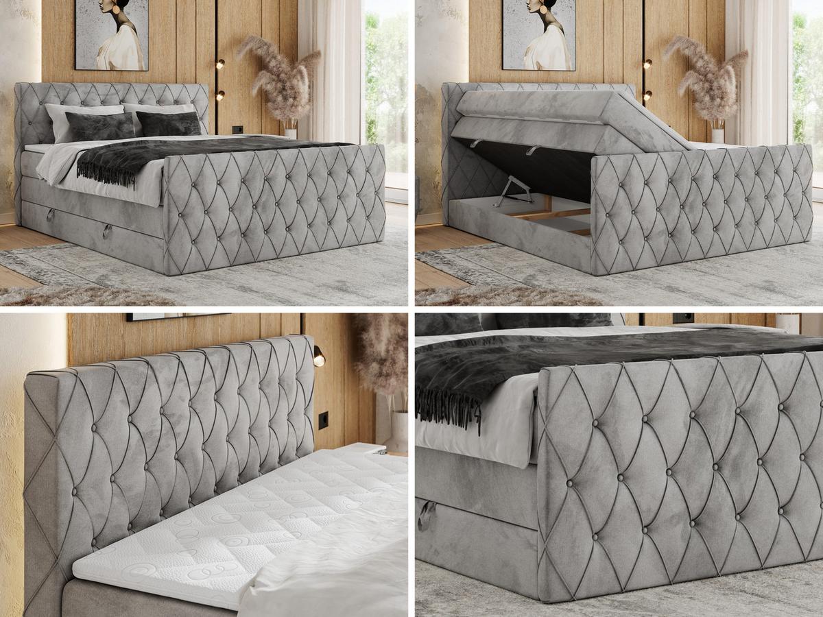 BOXSPRINGBETT MIREN KING DUO 200/200 Hellgrau Velvet - H3 - Hellgrau, Holz/Textil (200/200cm) - MKS