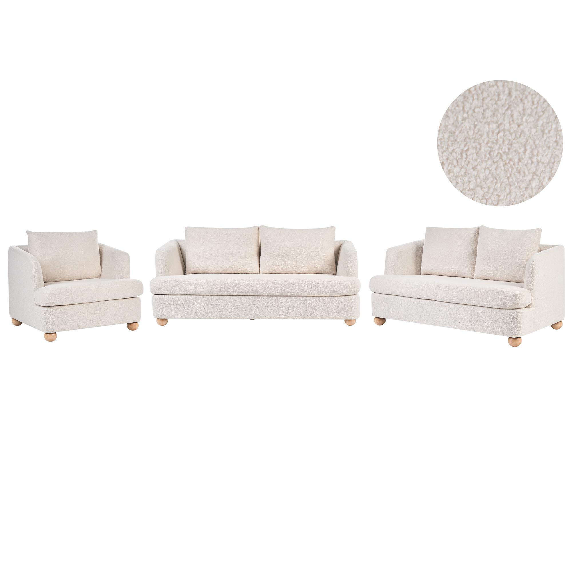 SOFA-SET 6-Sitzer Bouclé Cremeweiß Rattvik - Hellbraun/Weiß, Textil (198/86/82cm) - Beliani