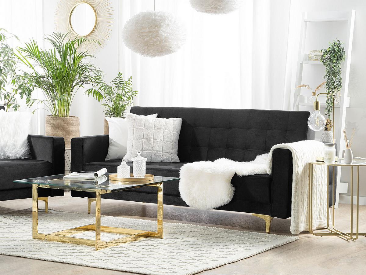 3-SITZER-SCHLAFSOFA Samtstoff Schwarz Aberdeen - Schwarz, Textil (186/83/88cm) - Beliani