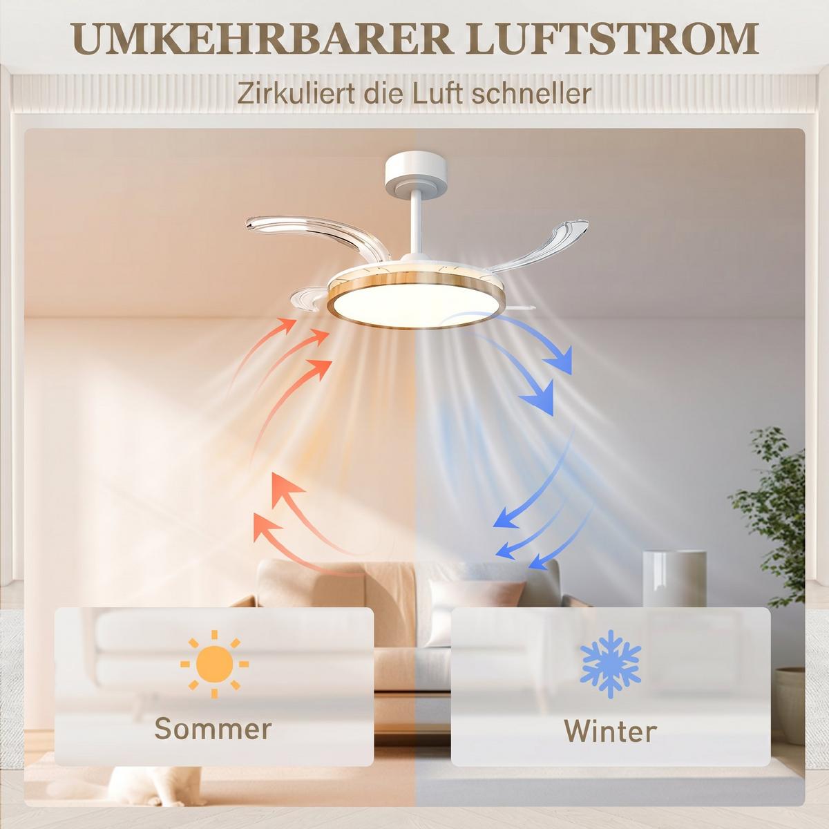 DECKENVENTILATOR-MIT-LICHT Stahl Naturholz - Naturfarben, Metall (95/95/36cm) - HOMCOM