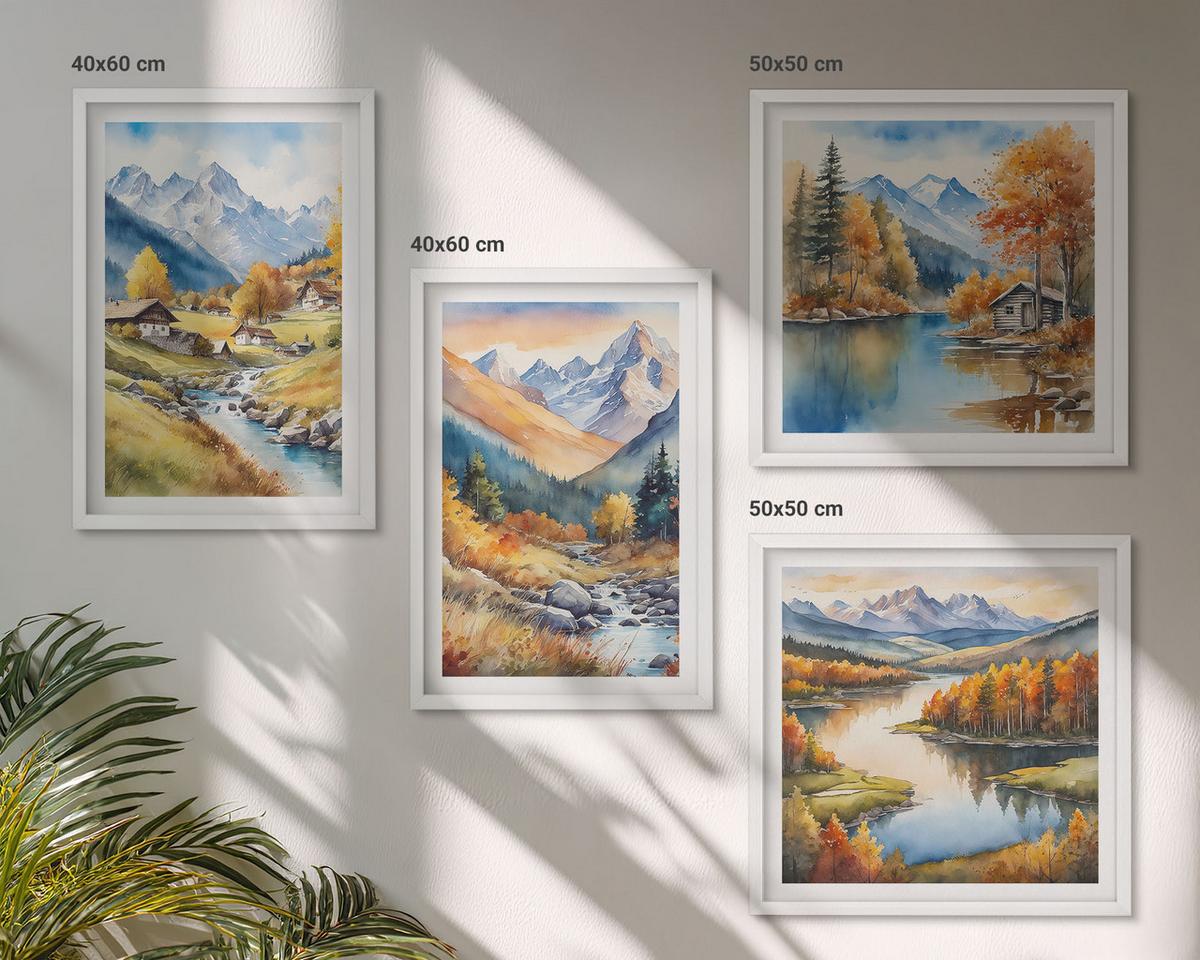 BILDER SET 4er Set - 50x50 cm & 40x60 cm Weißer Rahmen - Herbstliche Naturlandschaften - Weiß, Kunststoff (50/50cm) - TULUP