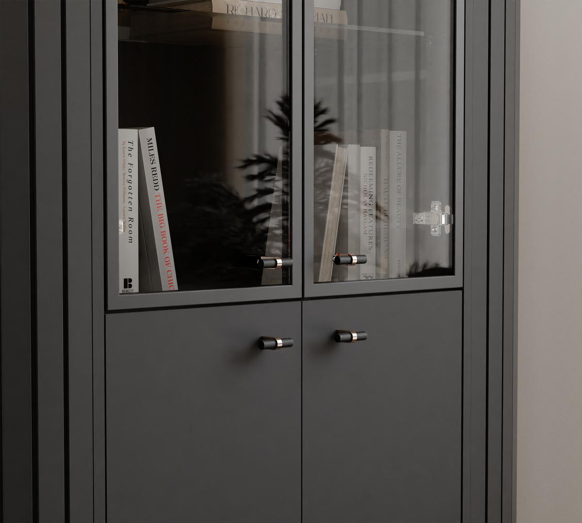 GLASVITRINE geriffelt aus MDF, Schwarz - Schwarz, Holzwerkstoff (112/155/40cm) - Idohome