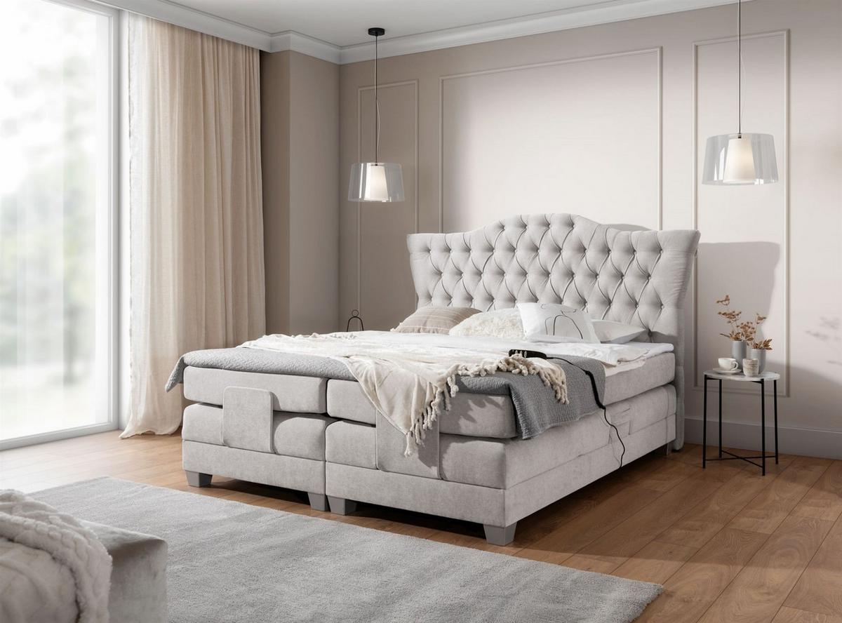 BOXSPRINGBETT Bett Elektrisch Fausto - Grau, Holzwerkstoff/Textil (180/200cm) - Fun Möbel