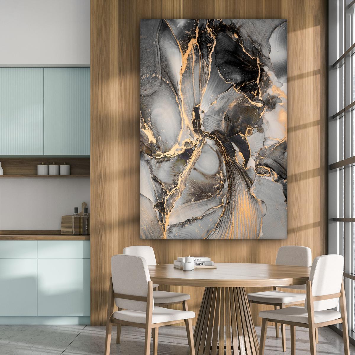 LEINWANDBILD Grau - Luxus - Gold - Marmor Deko Groß 90x140 cm - Dunkelgrau, Textil (90/140cm) - MuchoWow