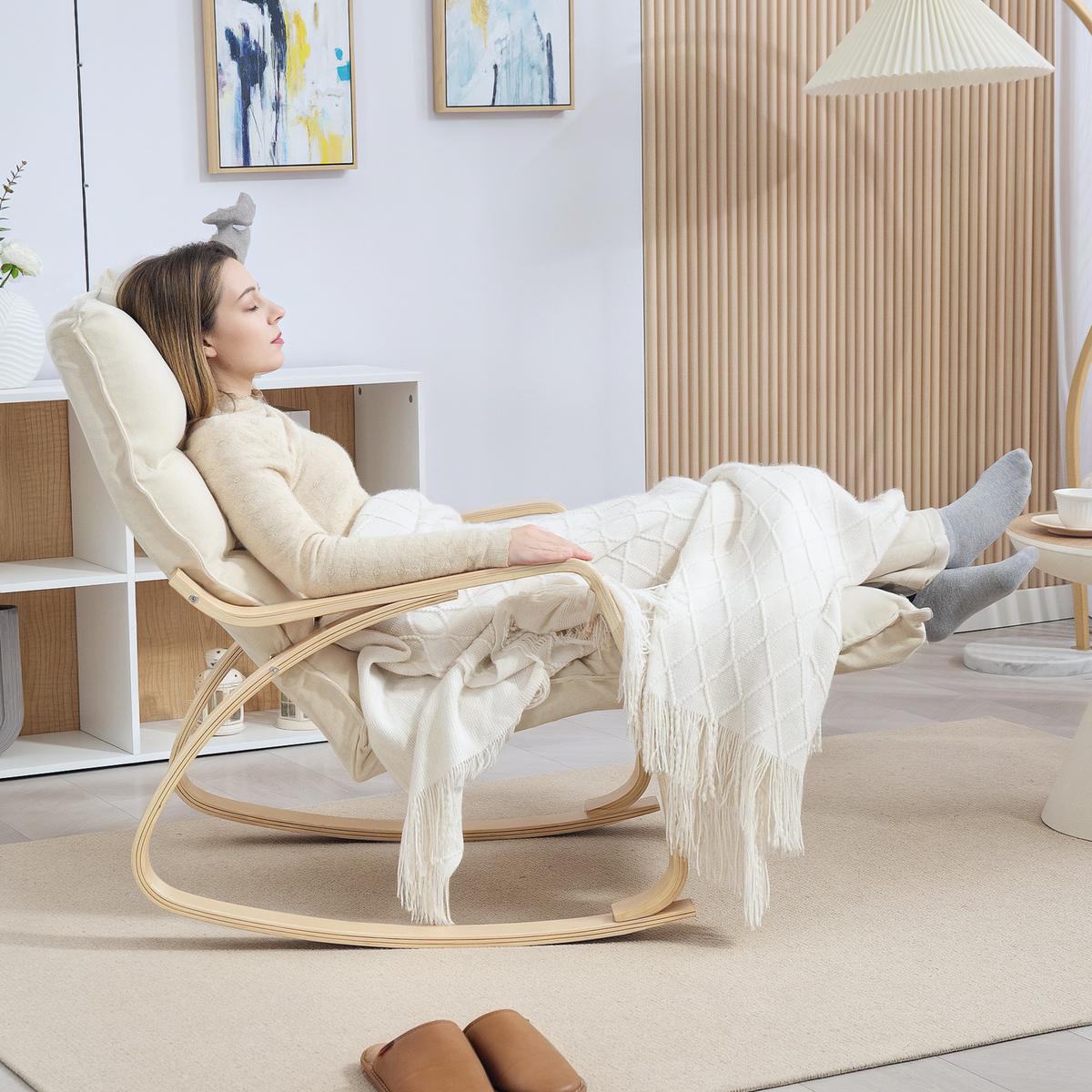 SCHAUKELSTUHL Schaukelsessel mit Rückenlehne, Fußstütze für Wohnzimmer Cremeweiß - Weiß, Kunststoff (67/92/106cm) - HOMCOM