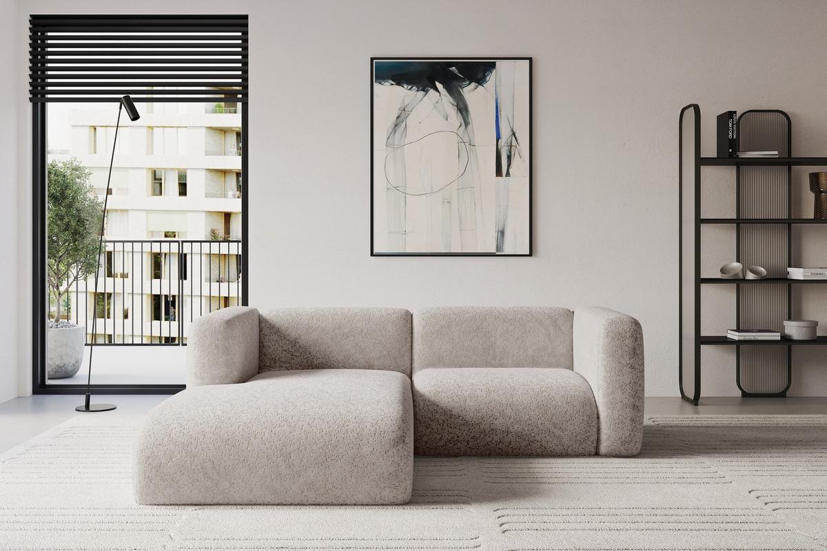 ECKSOFA Ottomane Links MIRA-L1 227x179x89 Hellgrau Velours - Hellgrau/Schwarz, Holzwerkstoff/Kunststoff (227/179cm) - ALTDECOR