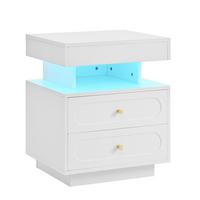 NACHTTISCH Weiß (50 cm) mit LED Beleuchtung, 2 Schubladen & offenem Fach - Weiß, Holzwerkstoff (50/60/40cm) - Urban Meuble