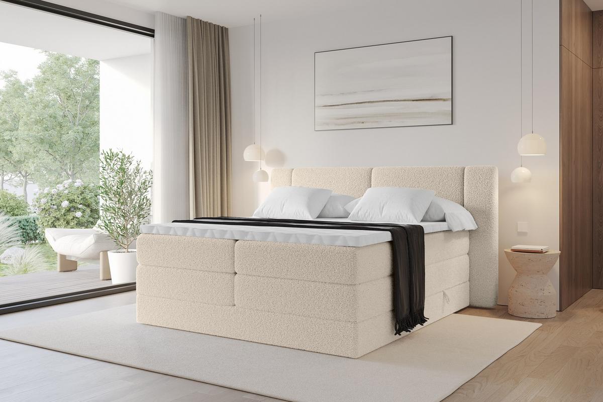 BOXSPRINGBETT mit Matratze H3/H4 - EVON KING - 180x200 cm Dunkelbeige - Cappuccino, Holzwerkstoff (180/200cm) - ALTDECOR