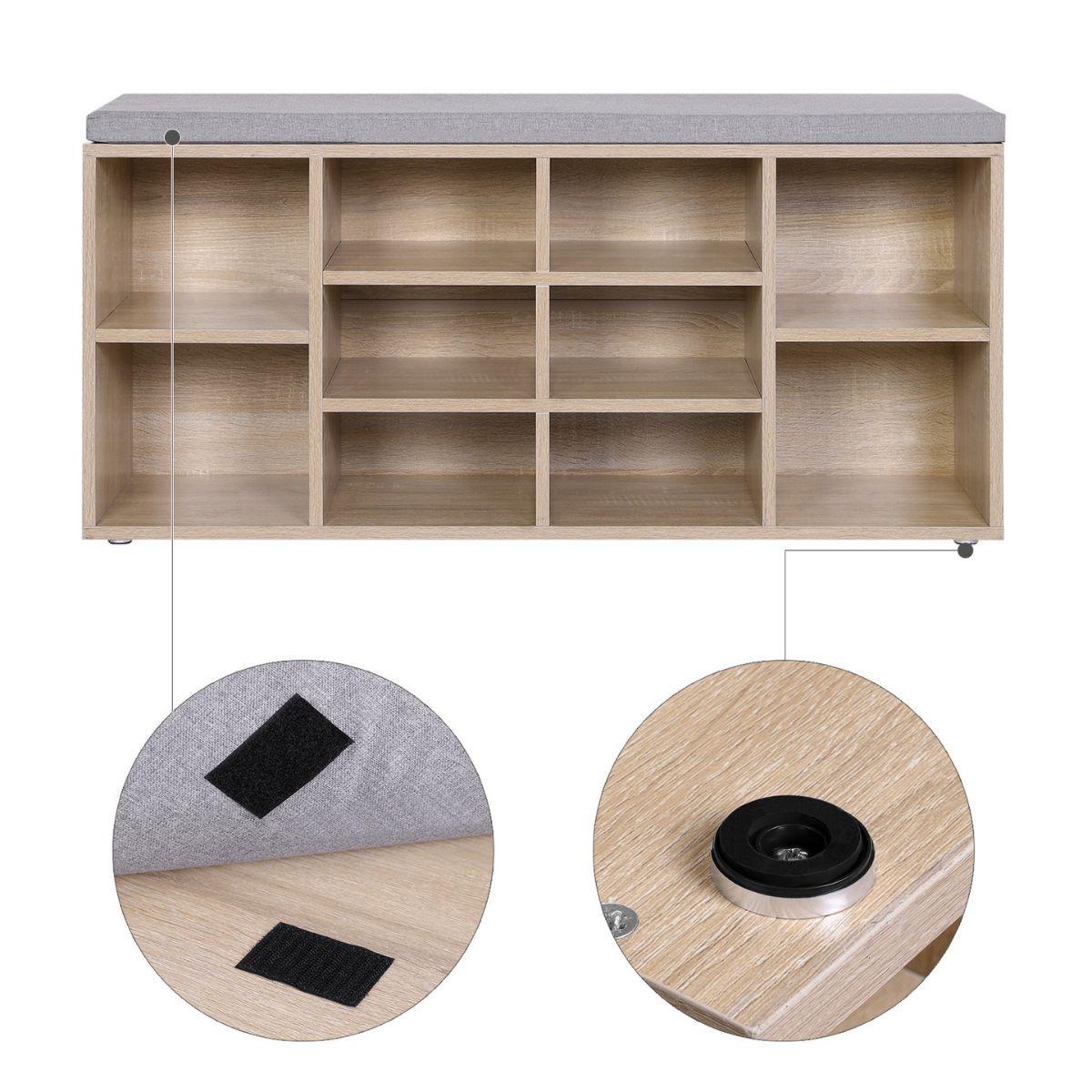 SCHUHBANK mit 10 Nischen Holzdekor - L104 cm - Grau, Holzwerkstoff (117.5/48/30cm) - Calicosy