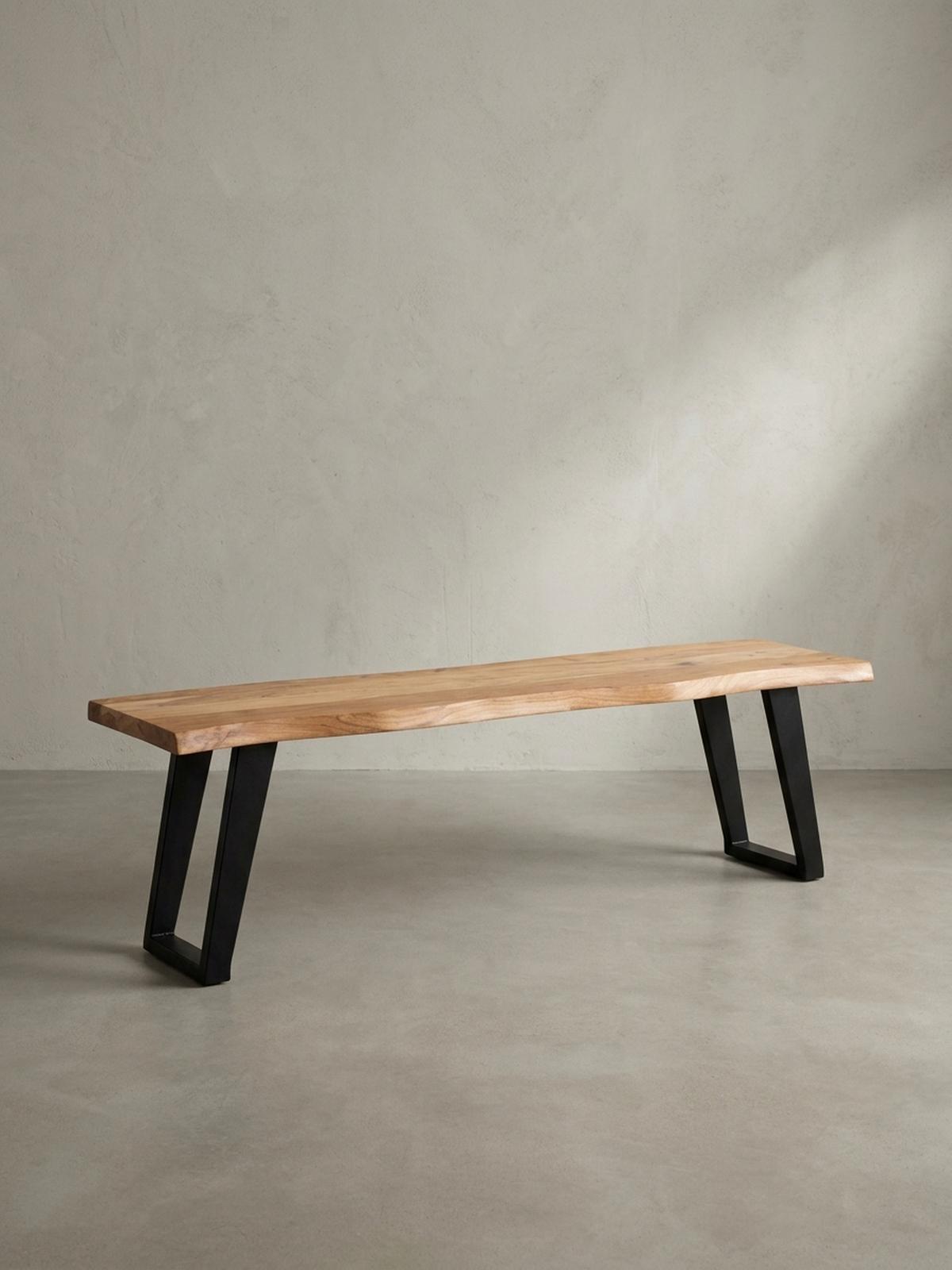 ESSZIMMERBANK Massivholz Metall Baumkante U-Beine, Akazie 120x40x46 cm - Schwarz/Braun, Holz/Metall (120/46/40cm) - KADIMA DESIGN