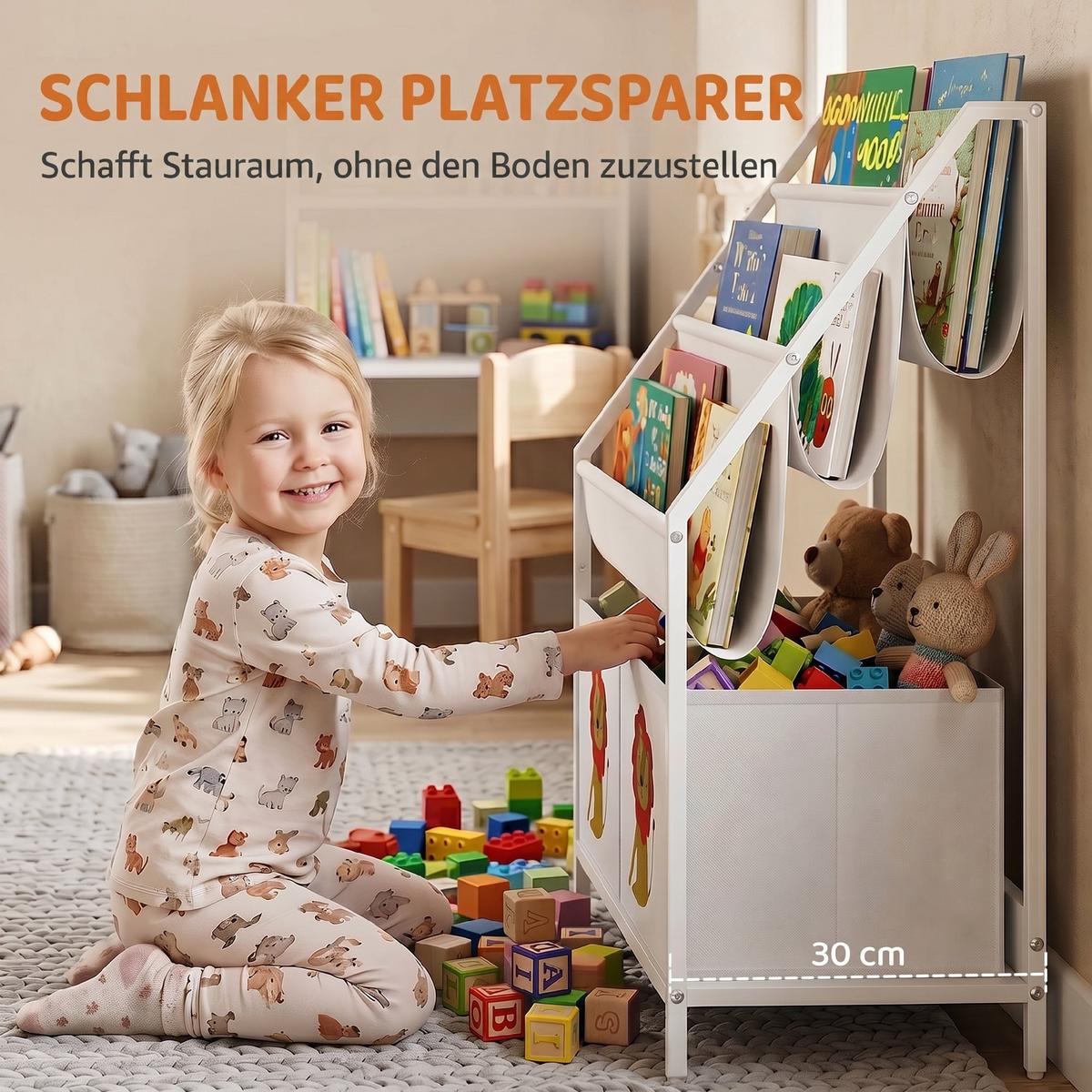 KINDER-BÜCHERREGAL Metall Spanplatte Weiß - Weiß, Textil/Metall (30/76/60cm) - AIYAPLAY