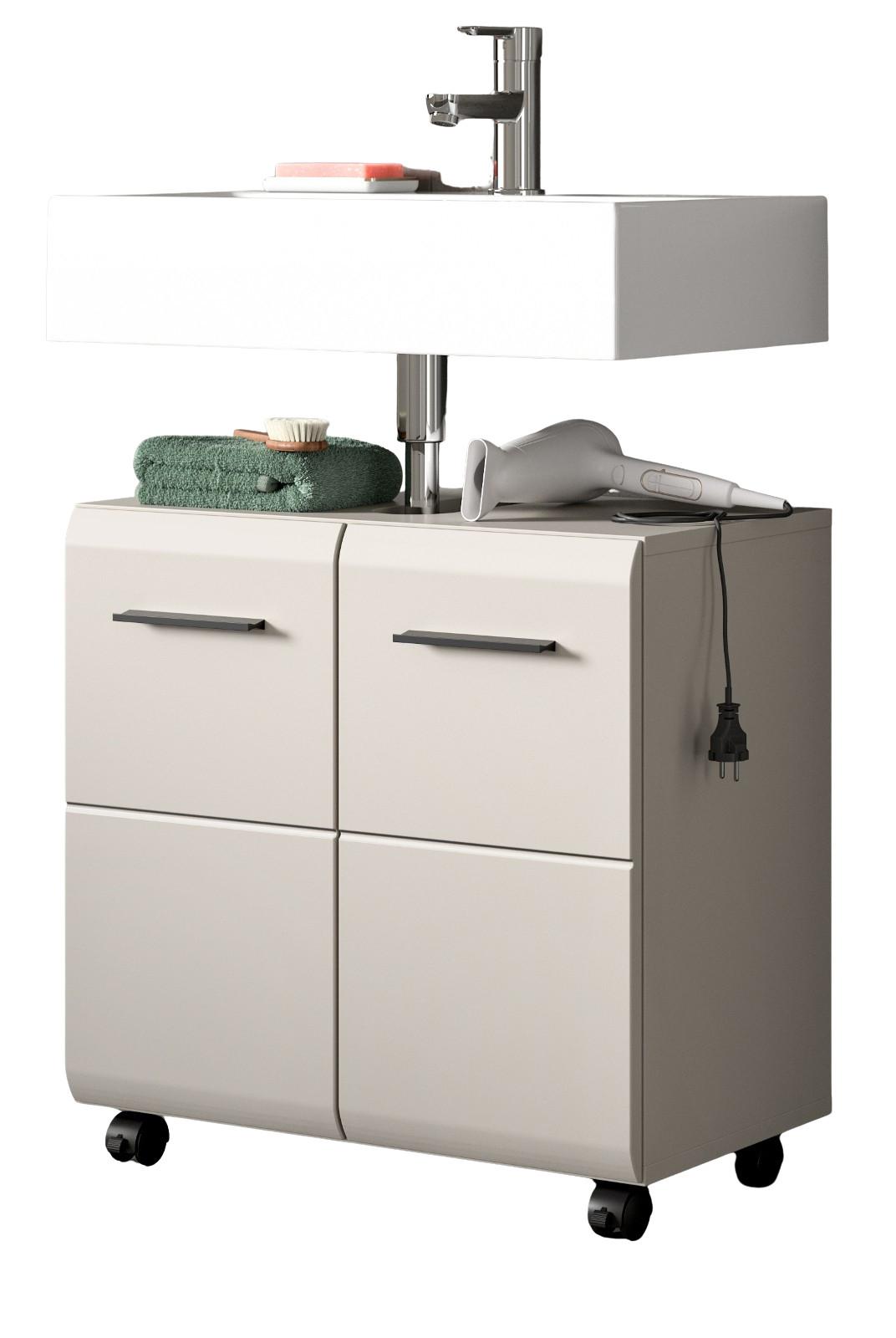 WASCHBECKENUNTERSCHRANK Kaschmir 60 cm 2-türig, Badezimmer Unterschrank auf Rollen - Kaschmir/Schwarz, Holzwerkstoff/Kunststoff (60/58/30cm) - Inn.Furn
