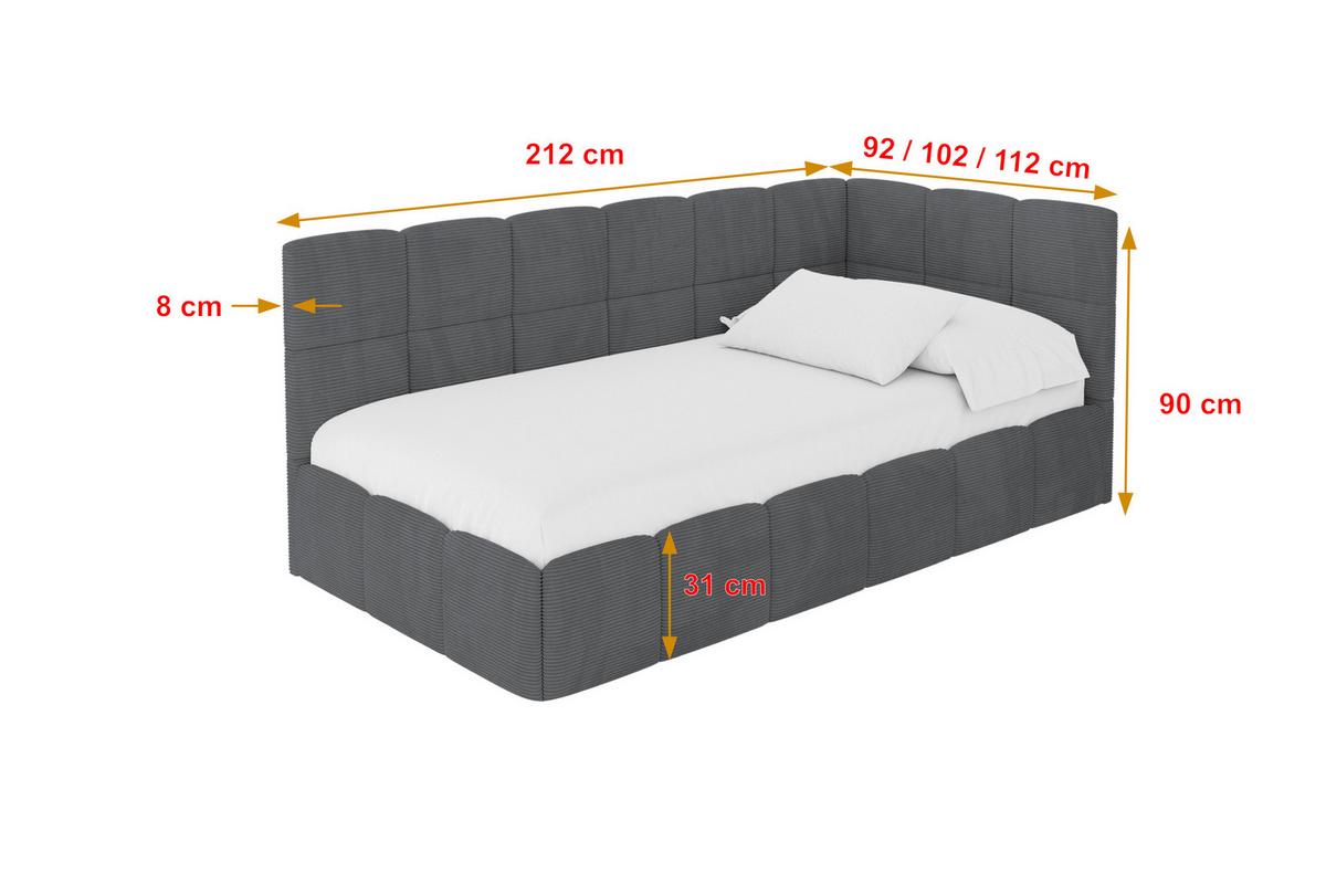EINZELBETT Jugendbett mit Bettkasten Links, mit Matratze - LIVY 100x200 Dunkelgrau - Graphitfarben, Holzwerkstoff/Textil (100/200cm) - ALTDECOR