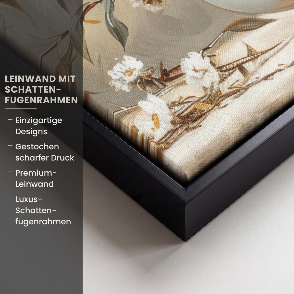 LEINWAND Bilder mit Rahmen - Blumen - Vase - Stilleben - Beige - 70x100 - Creme, Textil (70/100cm) - MuchoWow