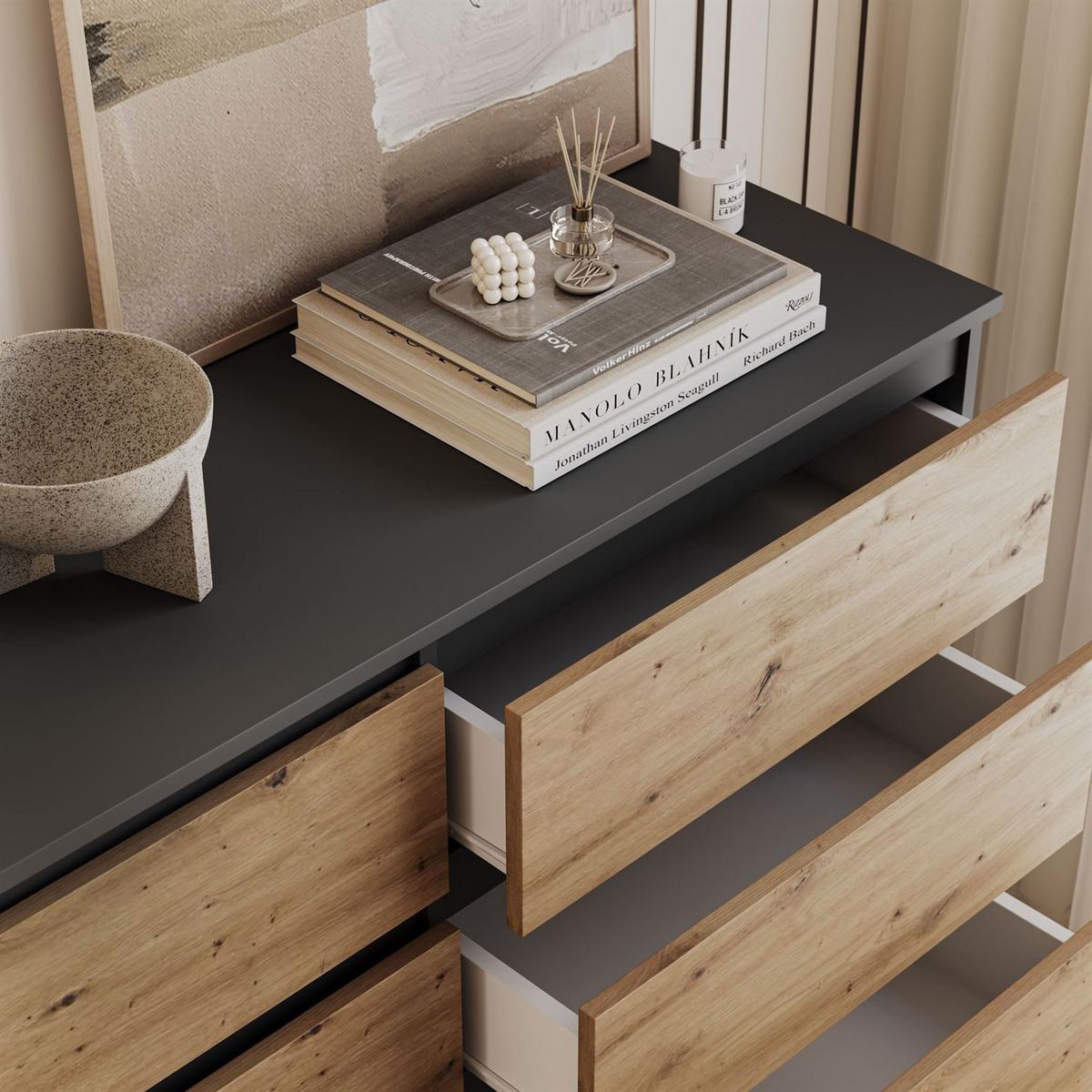 SIDEBOARD HANA M8 mit Schubladen Artisan Eiche / Anthrazit - Eiche Artisan, Holzwerkstoff (120/97/40cm) - Lookway