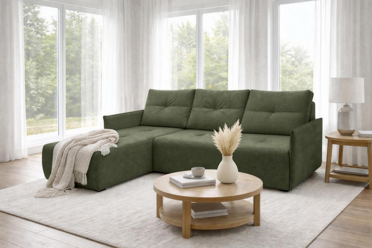 ECKSOFA L Form Damascus Grün 212/143/88 cm Links mit Schlaffunktion - Schwarz/Grün, Kunststoff/Textil (143/212cm) - AX Living
