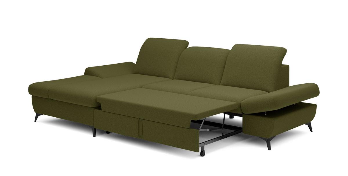 ECKSOFA FELICE L-S Grün Geflochtener Stoff mit Schlaffunktion - Olivgrün, Holz (284/166cm) - MASSENO